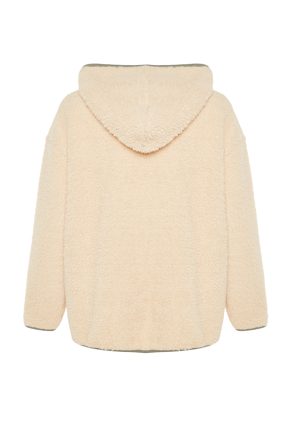 Ekru Kalın Polar Kontrast Biyeli Kapüşonlu Relaxed/Rahat Kalıp Örme Sweatshirt TWOAW24SW00021
