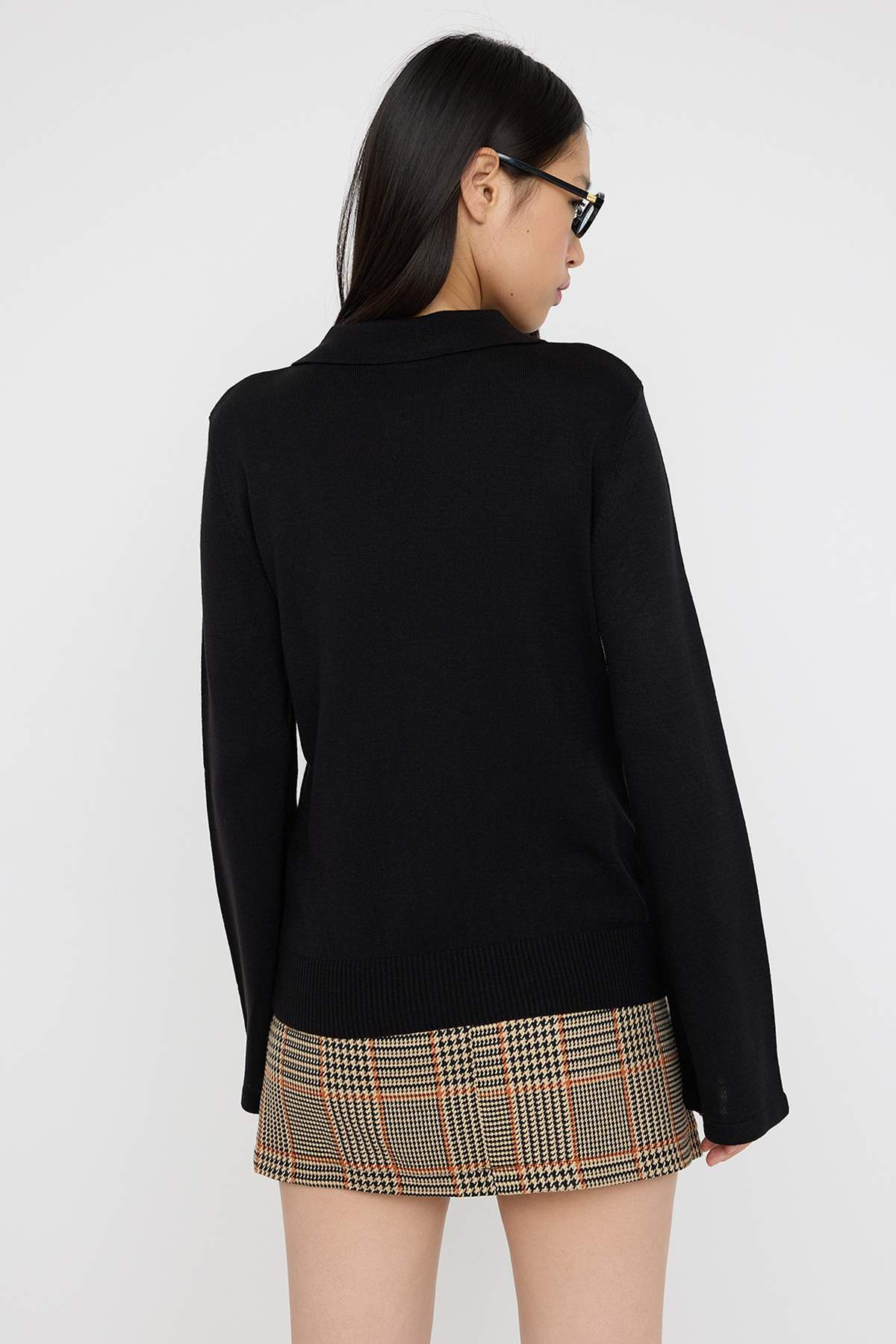 Trendyolmilla Teen Siyah*001 Polo Yaka Düz Triko Kazak TWOAW26KZ00121