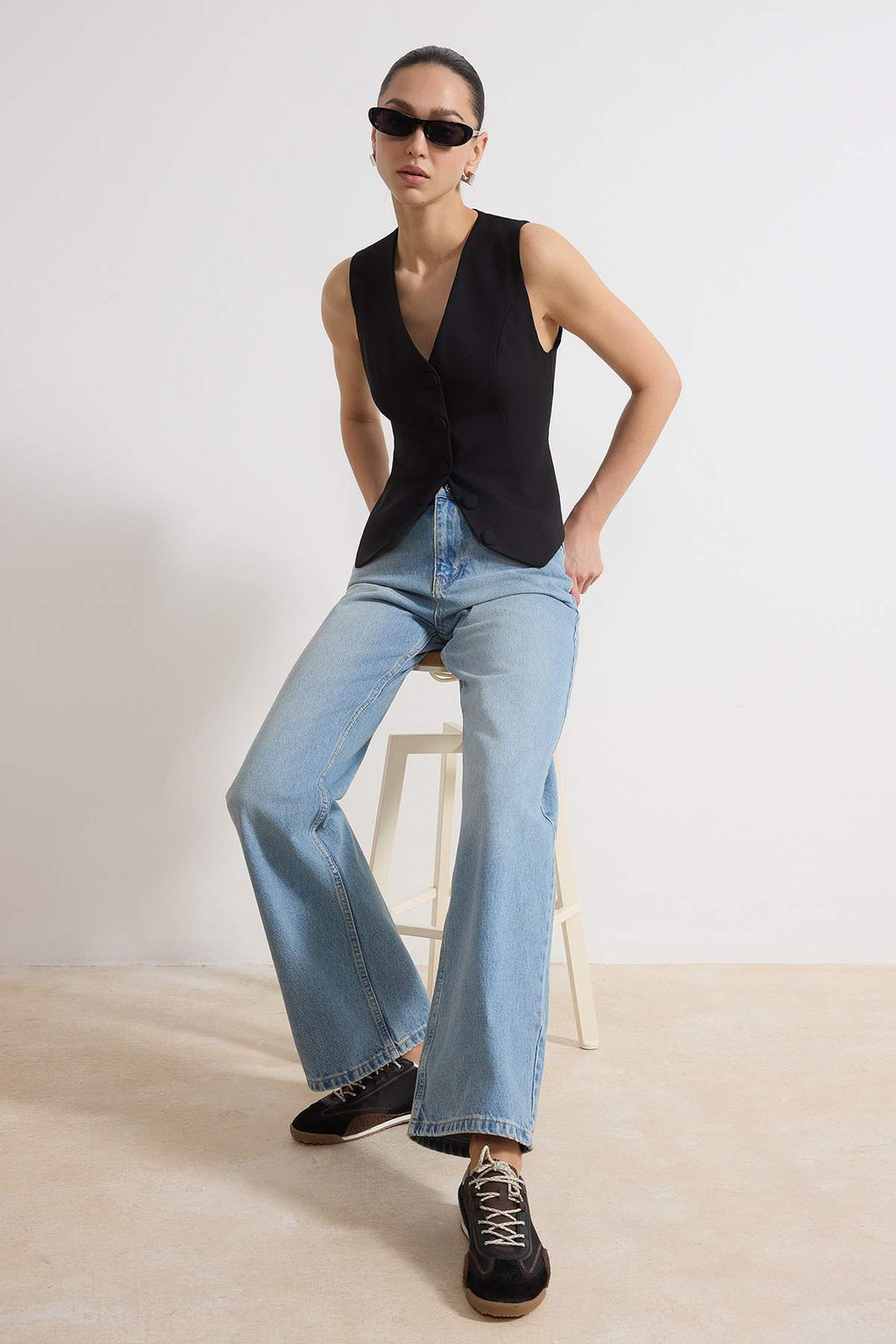 Trendyolmilla Açık Mavi-6001  Yüksek Bel Wide Leg Jeans TWOAW25JE00101