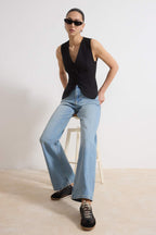 Trendyolmilla Açık Mavi-6001  Yüksek Bel Wide Leg Jeans TWOAW25JE00101