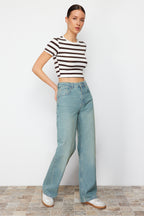 Mavi Soluk Efekt Vintage Yüksek Bel Wide Leg Geniş Paça %100 Pamuk Non-Stretch Jeans TWOSS23JE00166