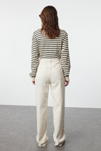 Trendyolmilla Yağ Yeşili Bel Detaylı Yüksek Bel Wide Leg Pantolon TWOAW25JE00039