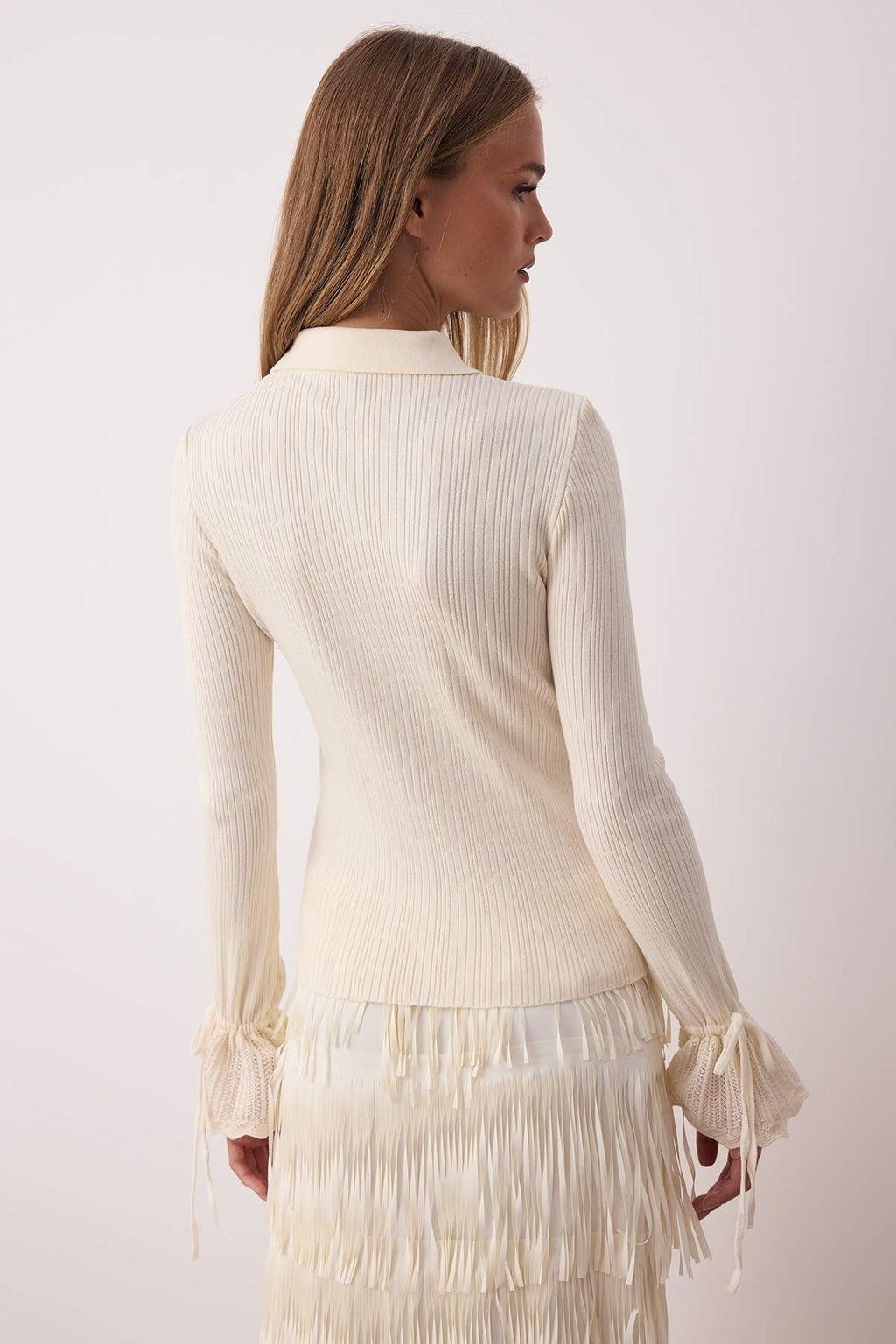 Trendyolmilla Pudra Merserize Görünümlü Fitilli Polo Yaka Triko Hırka TWOAW26HI00111