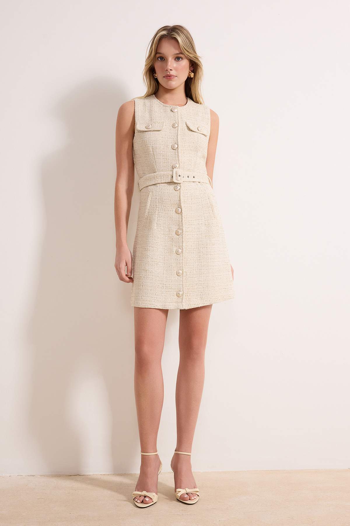 Ekru Düğmeli Kısa / Mini  Dokuma Elbise TWOAW26EL00383 Main image