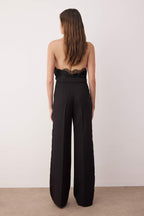 Siyah Yanda Saten Şerit Detaylı Wide Leg/Geniş Paça Pantolon TWOAW26PL00089