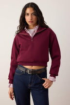 Trendyolmilla Siyah Kalın İçi Polarlı Dik Yaka Yarım Pat Fermuarı Crop Örme Sweatshirt TWOAW26SW00233