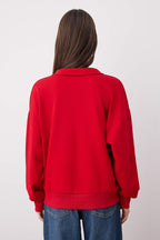 Kırmızı Polo Yaka Kalın Şardonsuz Oversize/Geniş Kesim Örme Sweatshirt TWOAW26SW00112