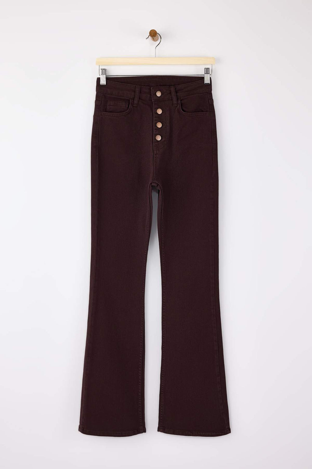 Kahverengi Düğme Detaylı Yüksek Bel Orta Esnek Flare İspanyol Paça Jeans TWOSS26JE00038