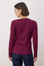 Bordo Aksesuar Detaylı Fitted/Vücuda Oturan Kruvaze Dokulu Örme Bluz TWOAW26BZ00310