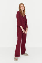 Trendyolmilla Bordo Biyeli Viskon Dokuma Pijama Takımı THMAW21PT0292