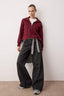 Trendyolmilla Bordo Fermuarlı Polo Yaka Şerit Detaylı Regular/Normal Kesim Örme Sweatshirt TWOAW26SW00034