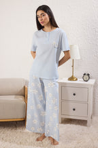 Trendyolmilla Lila %100 Pamuklu Çiçekli Düğmeli Örme Pijama Takımı THMSS25PT00179