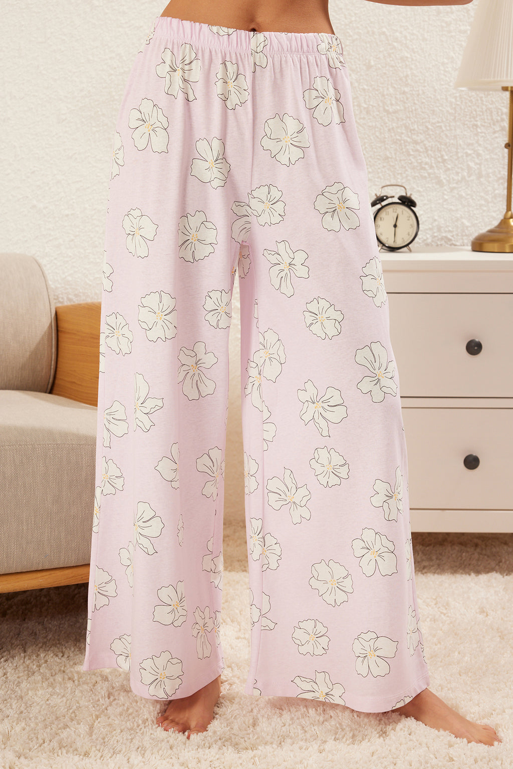 Trendyolmilla Lila %100 Pamuklu Çiçekli Düğmeli Örme Pijama Takımı THMSS25PT00179