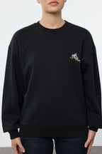 Trendyolmilla Siyah Animal Nakışlı Regular/Normal Kalıp Kalın İçi Polarlı Örme Sweatshirt TWOAW24SW00196