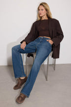 Koyu Mavi Düşük Bel Düz Kesim Straight %100 Pamuk Non-Stretch Jeans TWOSS24JE00100