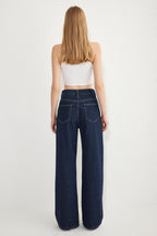 Koyu Mavi Normal Bel Wide Leg Geniş Paça %100 Pamuk Non-Stretch Jeans TWOSS25JE00053