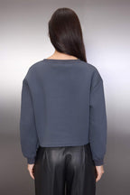 Trendyolmilla Siyah Kalın İçi Polarlı Bisiklet Yaka Crop Örme Sweatshirt TWOAW26SW00093