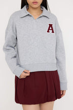 Trendyolmilla Teen Gri Melanj Slogan Nakışlı Regular/Normal Kalıp Örme Sweatshirt TWOAW26SW00049