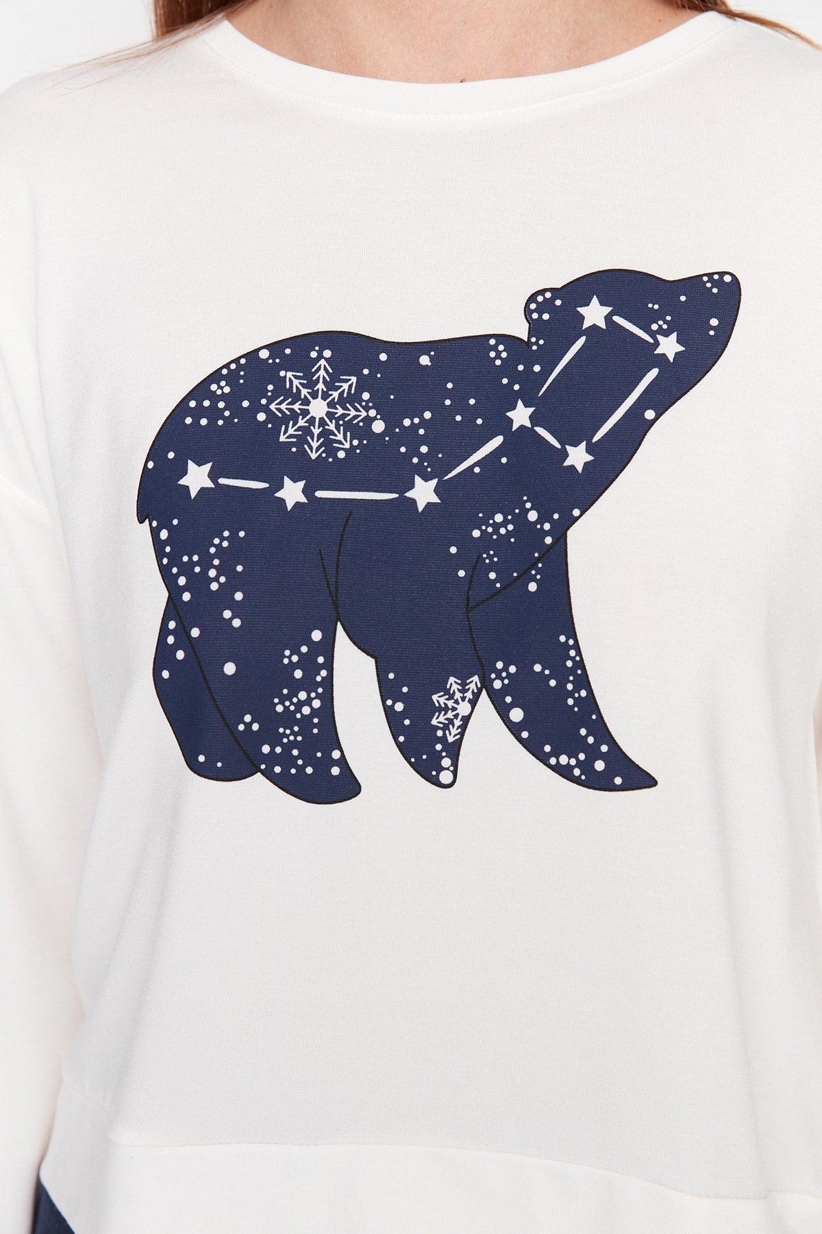 Trendyolmilla Beyaz %100 Pamuklu Yıldız Desenli Örme Pijama Takımı THMAW21PT0241
