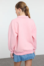 Trendyolmilla Sarı Gömlek Yaka Nakışlı Regular Fit Kalın İçi Polarlı Örme Sweatshirt TWOAW24SW00182
