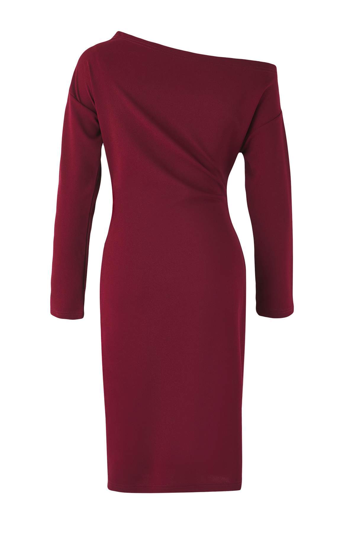 Trendyolmilla Bordo Düz Midi Asimetrik Yaka Örme Elbise TWOAW26EL00106