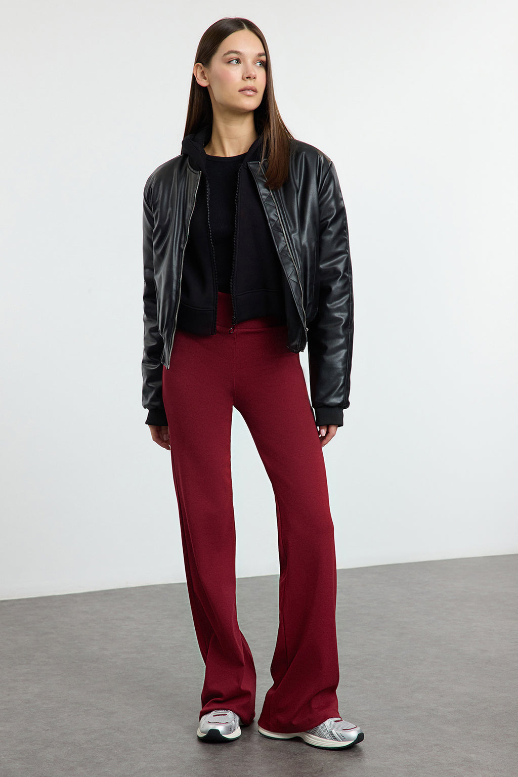 Trendyolmilla Kahverengi Wide Leg/İspanyol Paça Yüksek Bel İnterlok Esnek Örme Pantolon TWOAW25PL00006