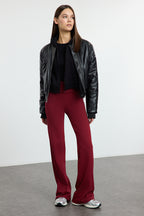 Trendyolmilla Kahverengi Wide Leg/İspanyol Paça Yüksek Bel İnterlok Esnek Örme Pantolon TWOAW25PL00006