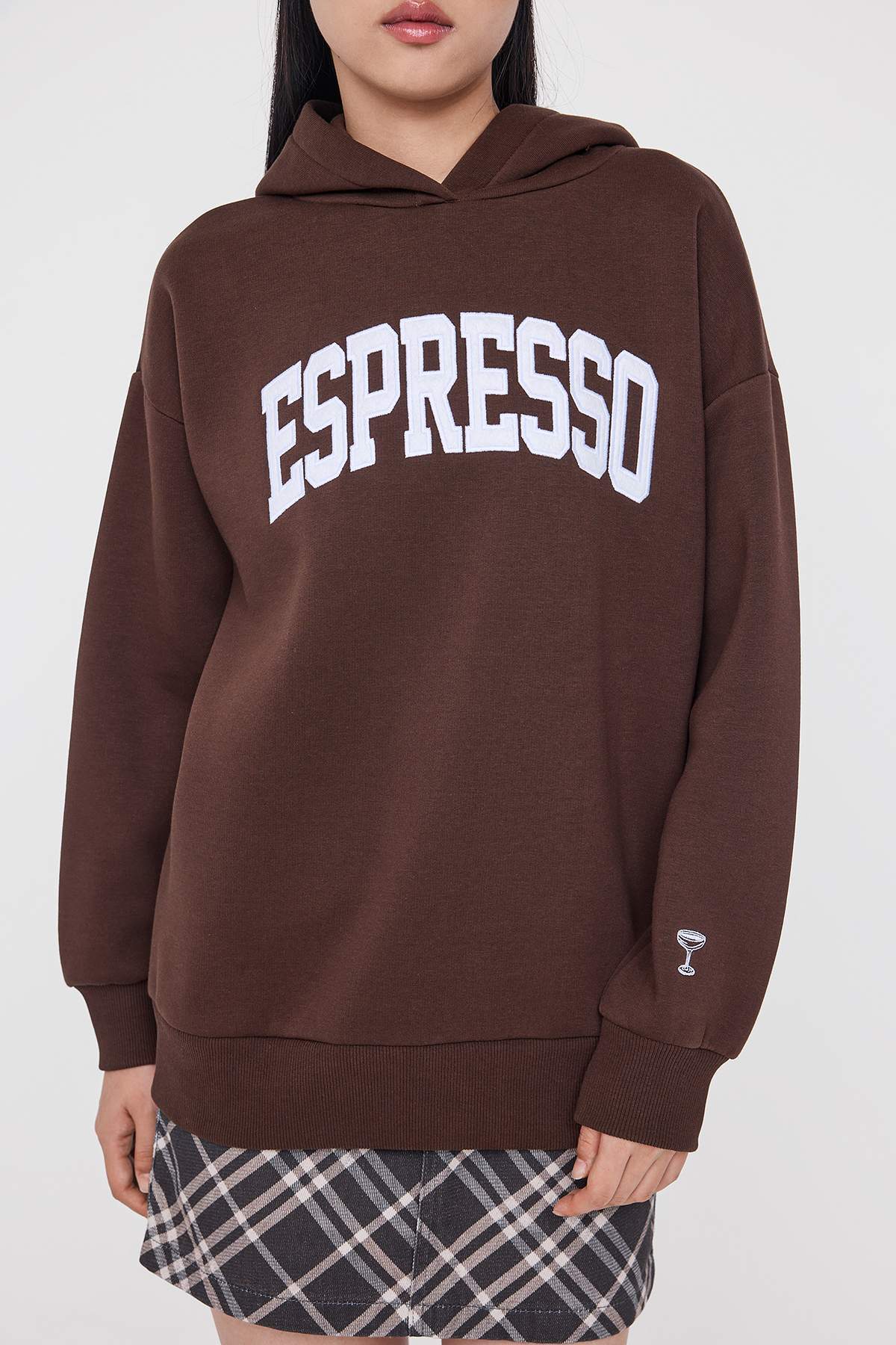 Teen Koyu Kahverengi Oversize/Geniş Kalıp Nakışlı Örme Sweatshirt TWOAW26SW00157