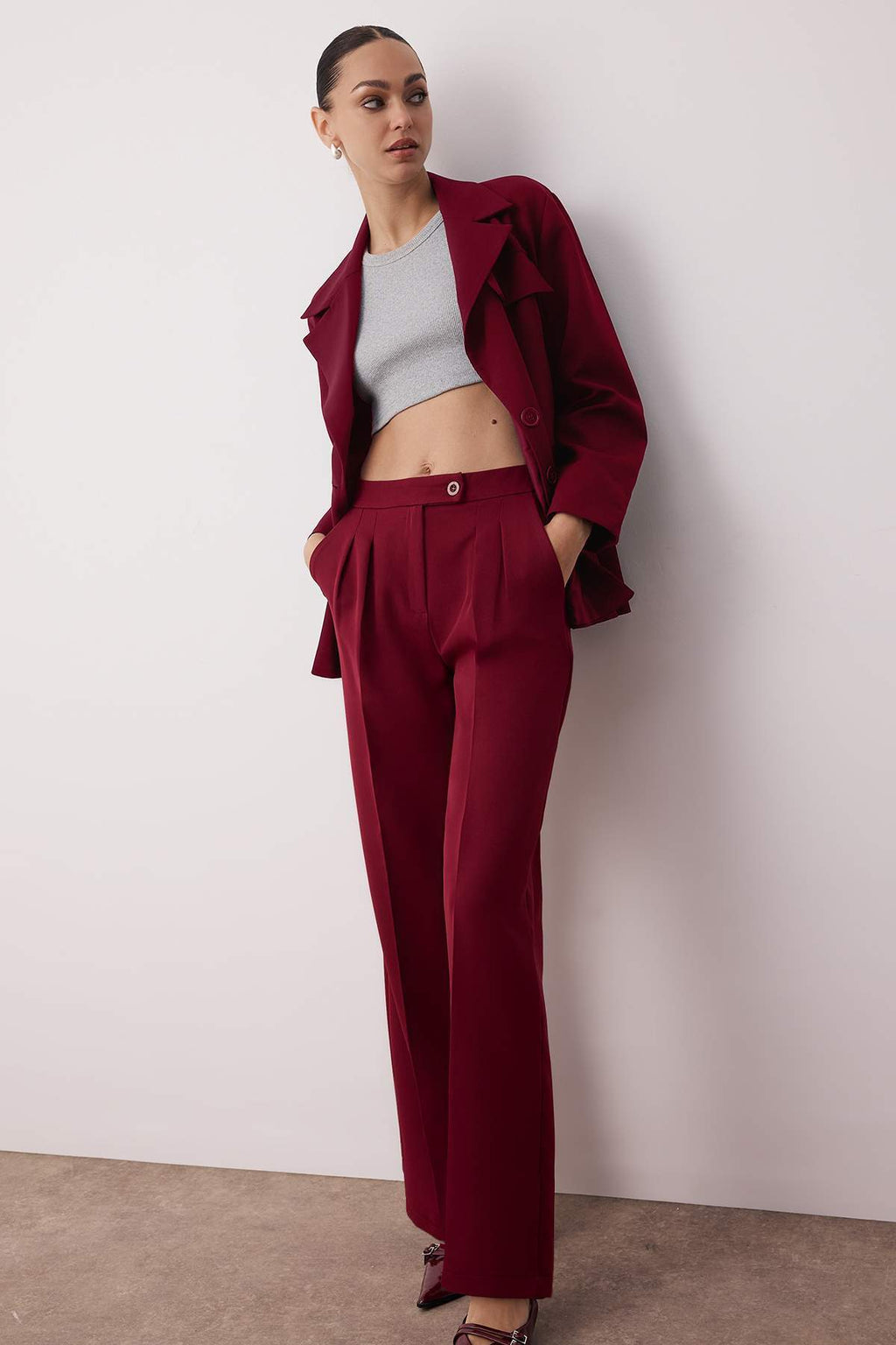 Trendyolmilla Ekru Wide Leg/Geniş Paça Yüksek Bel Dokuma Kumaş Pantolon TWOAW22PL0066