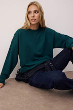 Trendyolmilla Zümrüt Yeşili Oversize/Bol Kesim Bisiklet Yaka Kalın Şardonsuz Örme Sweatshirt TWOAW26SW00029