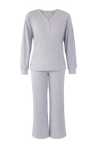 Gri Melanj Düğmeli Waffle Kumaş Örme Pijama Takımı THMAW26PT00000
