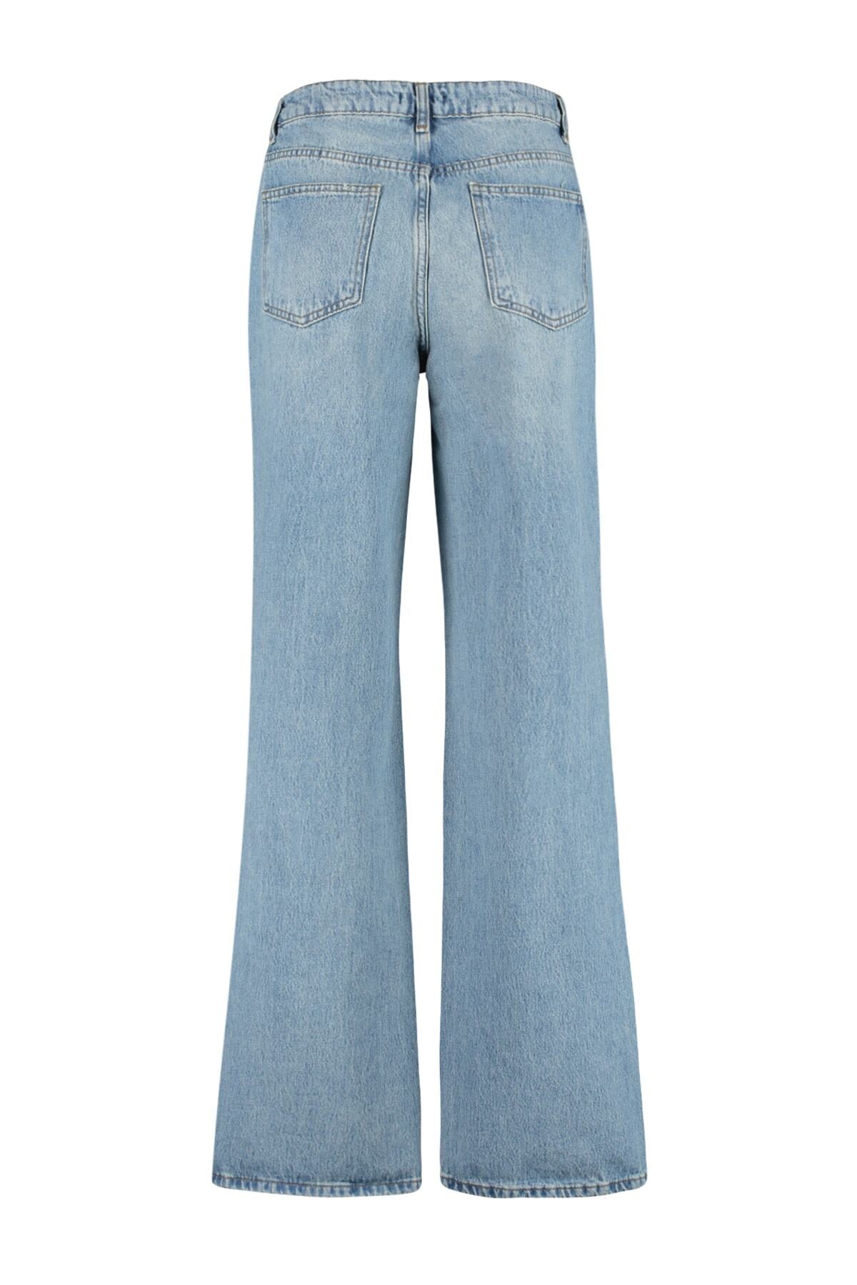 Mavi Soluk Ekfekt Vintage Yırtık Detaylı Düşük Bel Wide Leg Jeans TWOSS23JE00102