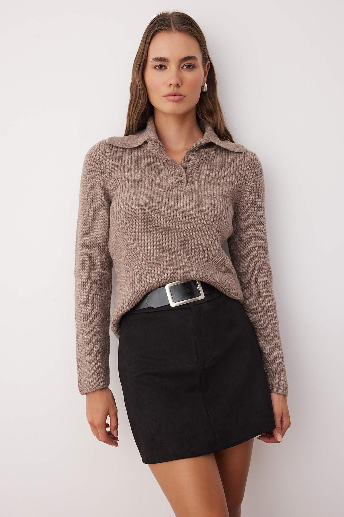 Vizon Yumuşak Dokulu Düğmeli Polo Yaka Triko Kazak TWOAW26KZ00167 Secondary image