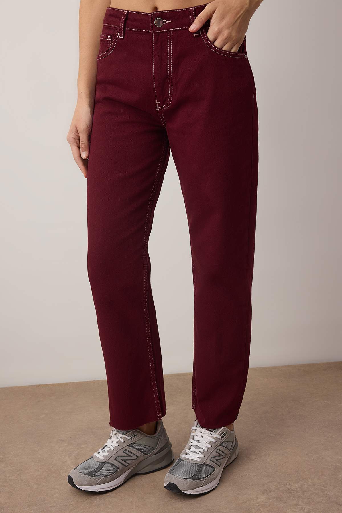 Trendyolmilla Haki Paçası Kesikli Yüksek Bel Straight Jeans TWOAW25JE00307