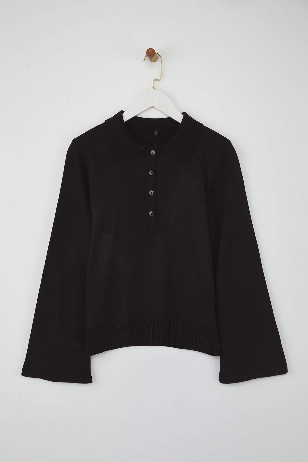 Trendyolmilla Teen Siyah*001 Polo Yaka Düz Triko Kazak TWOAW26KZ00121