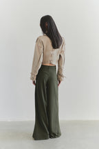 Limited Edition Haki Wide Leg Extra Geniş Paça Kuşaklı Dokuma Pantolon TWOSS25PL00082