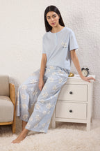 Trendyolmilla Lila %100 Pamuklu Çiçekli Düğmeli Örme Pijama Takımı THMSS25PT00179