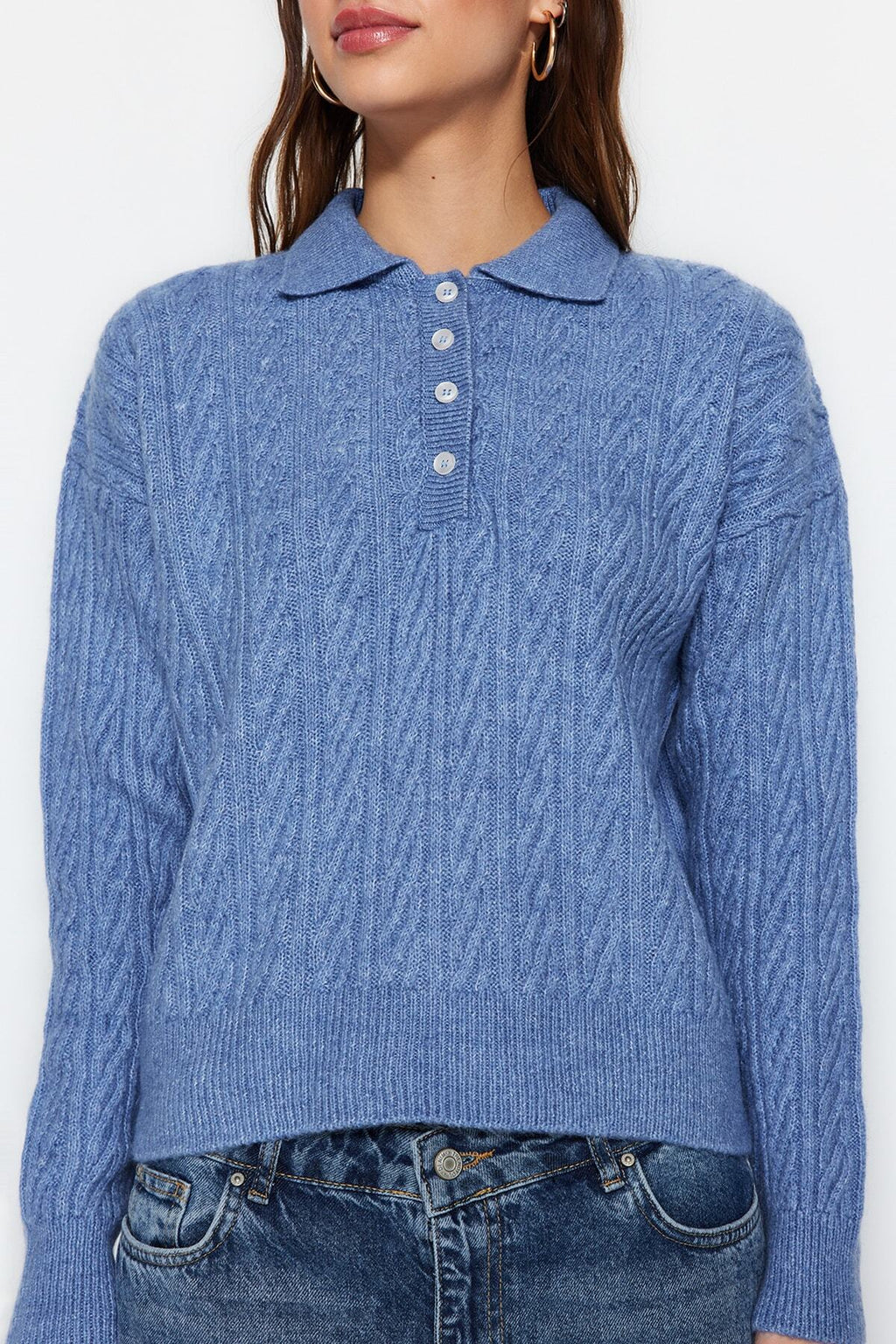 Trendyolmilla Mavi Geniş Kalıp Yumuşak Dokulu Triko Kazak TWOAW21KZ2635