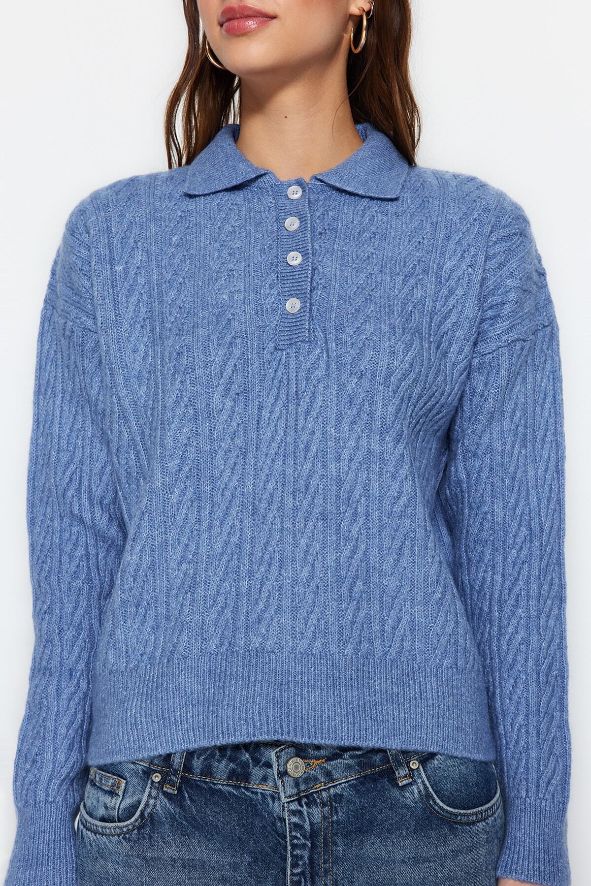 Trendyolmilla Mavi Geniş Kalıp Yumuşak Dokulu Triko Kazak TWOAW21KZ2635