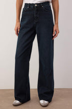 Trendyolmilla Koyu Mavi Yüksek Bel Paçası Kesikli Geniş Paça Wide Leg Jeans TWOAW26JE00089