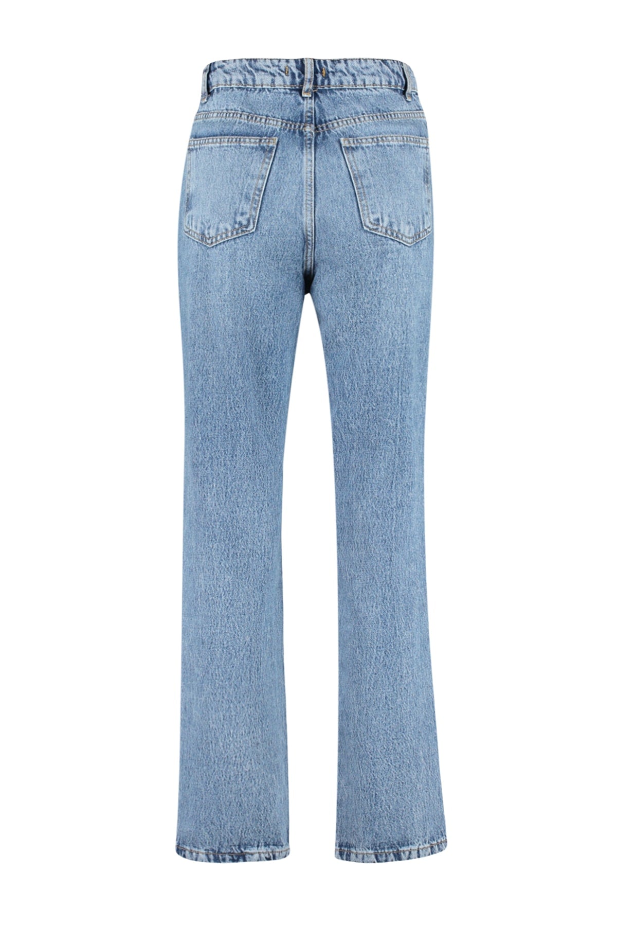 Trendyolmilla Mavi Yüksek Bel Düz Kesim Straight %100 Pamuk Non-Stretch Jeans TWOSS23JE00089