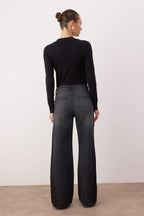 Trendyolmilla Özel Koleksiyon Mavi Yüksek Bel Renk Bloklu Wide Leg Geniş Paça Jeans TWOAW26JE00099