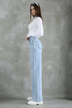 Mavi Püsküllü Yüksek Bel Düz Kesim Straight %100 Pamuk Non-Stretch Jeans TWOSS25JE00139