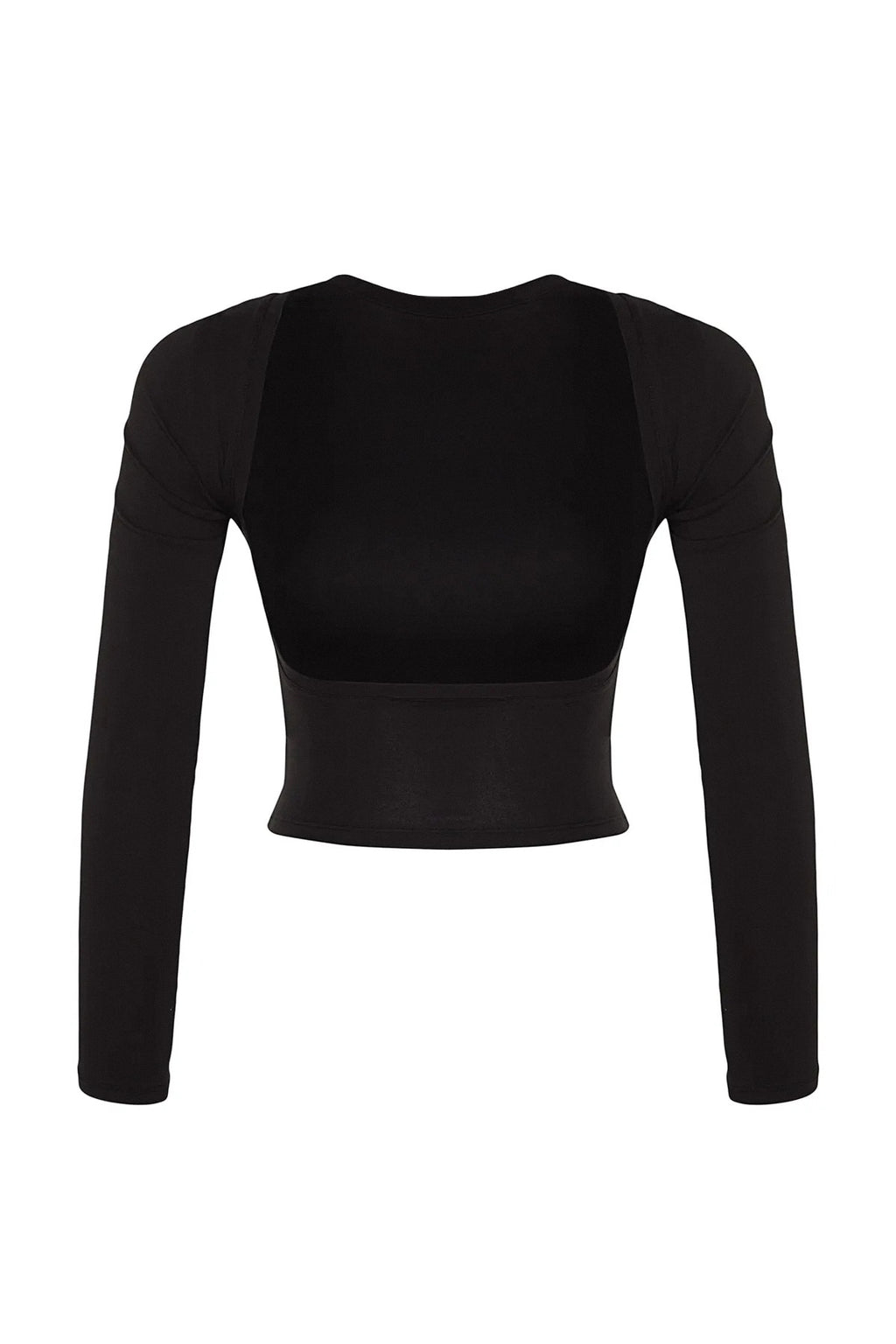 Siyah Derin Sırt Dekolteli Fitted/Vücuda Oturan Pamuklu Esnek Örme Bluz TWOAW24BZ00173