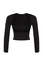 Siyah Derin Sırt Dekolteli Fitted/Vücuda Oturan Pamuklu Esnek Örme Bluz TWOAW24BZ00173