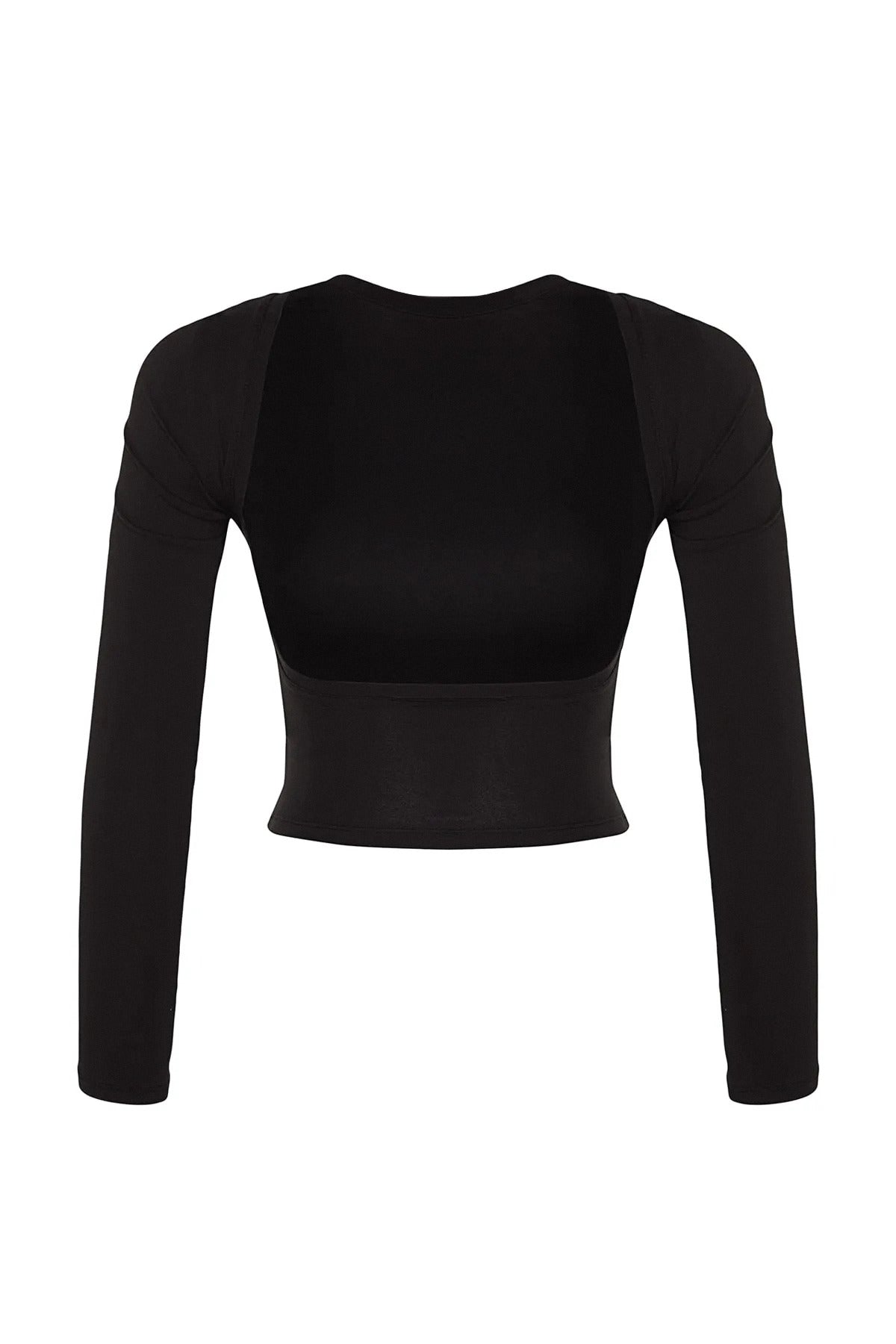 Siyah Derin Sırt Dekolteli Fitted/Vücuda Oturan Pamuklu Esnek Örme Bluz TWOAW24BZ00173