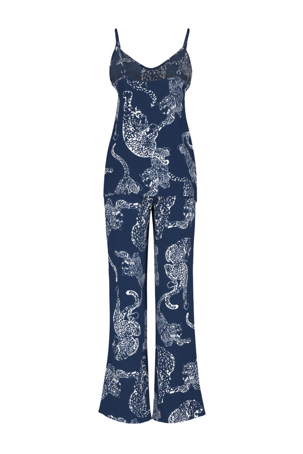 Trendyolmilla Lacivert Kaplan Desenli İp Askılı Viskon Dokuma Pijama Takımı THMSS24PT00127