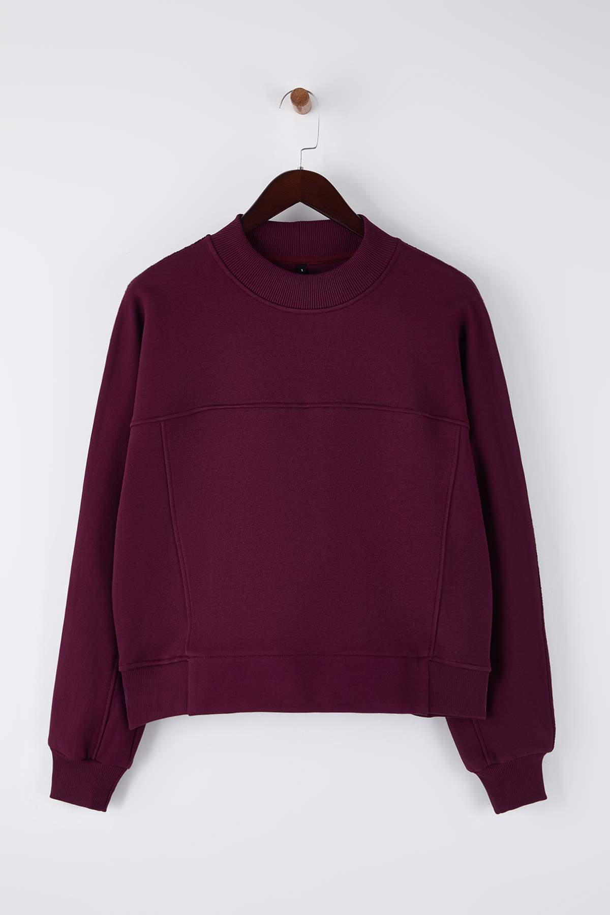 Trendyolmilla Mürdüm Premium Oversize/Geniş Kalıp Dik Yaka Kalın İçi Polarlı Örme Sweatshirt TWOAW26SW00205