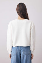 Trendyolmilla Siyah Kalın İçi Polarlı Bisiklet Yaka Crop Örme Sweatshirt TWOAW26SW00093
