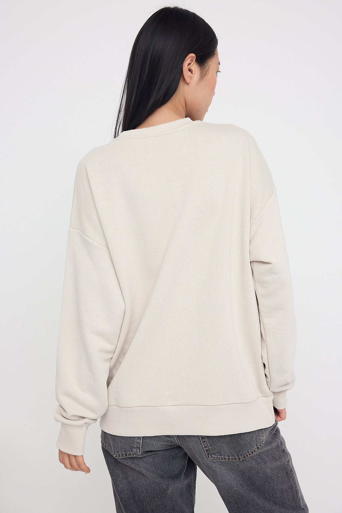 Trendyolmilla Zümrüt Yeşili Oversize/Bol Kesim Bisiklet Yaka Kalın Şardonsuz Örme Sweatshirt TWOAW26SW00029